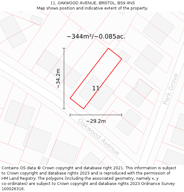 11, OAKWOOD AVENUE, BRISTOL, BS9 4NS: Plot and title map