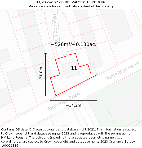 11, OAKWOOD COURT, MAIDSTONE, ME16 8AF: Plot and title map