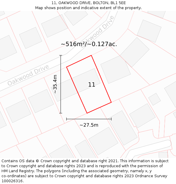 11, OAKWOOD DRIVE, BOLTON, BL1 5EE: Plot and title map