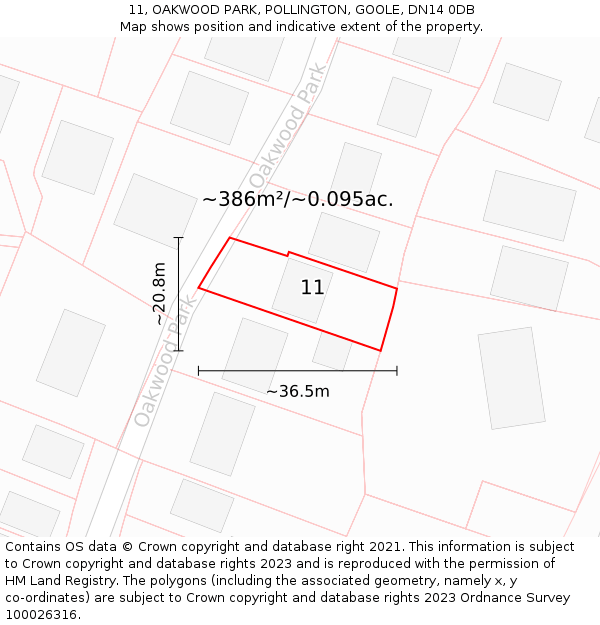 11, OAKWOOD PARK, POLLINGTON, GOOLE, DN14 0DB: Plot and title map