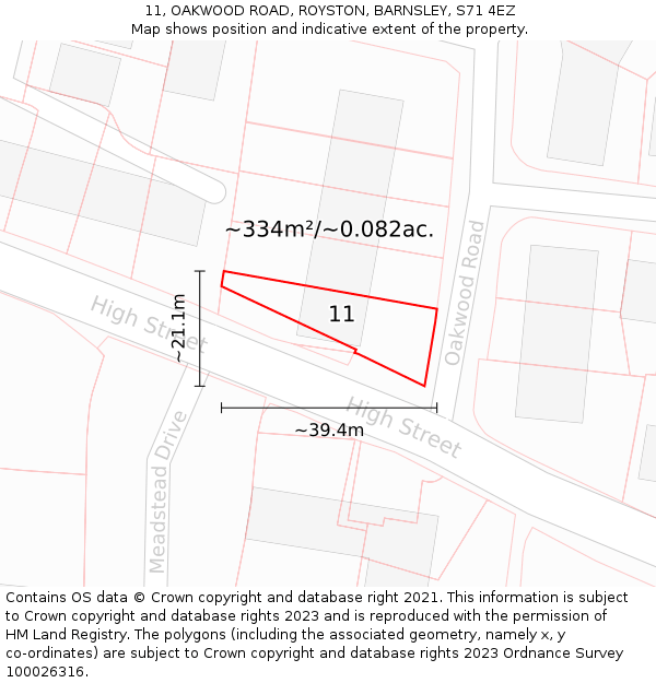 11, OAKWOOD ROAD, ROYSTON, BARNSLEY, S71 4EZ: Plot and title map