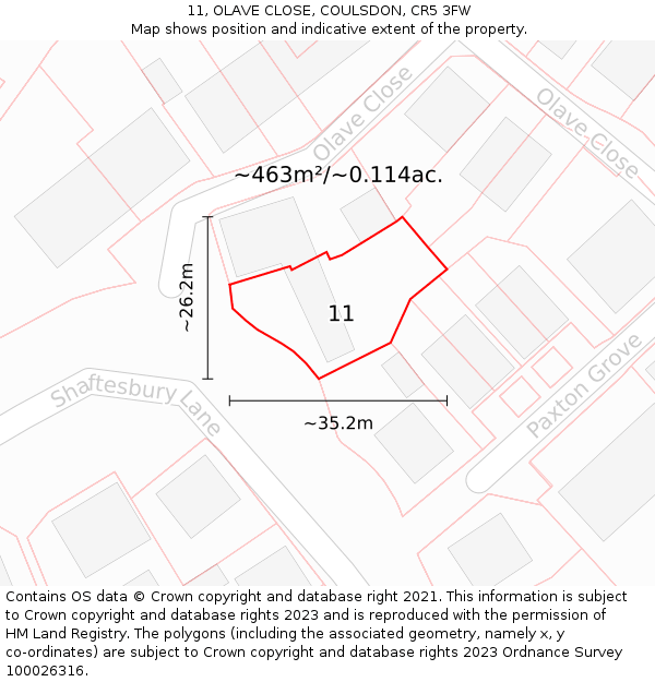11, OLAVE CLOSE, COULSDON, CR5 3FW: Plot and title map