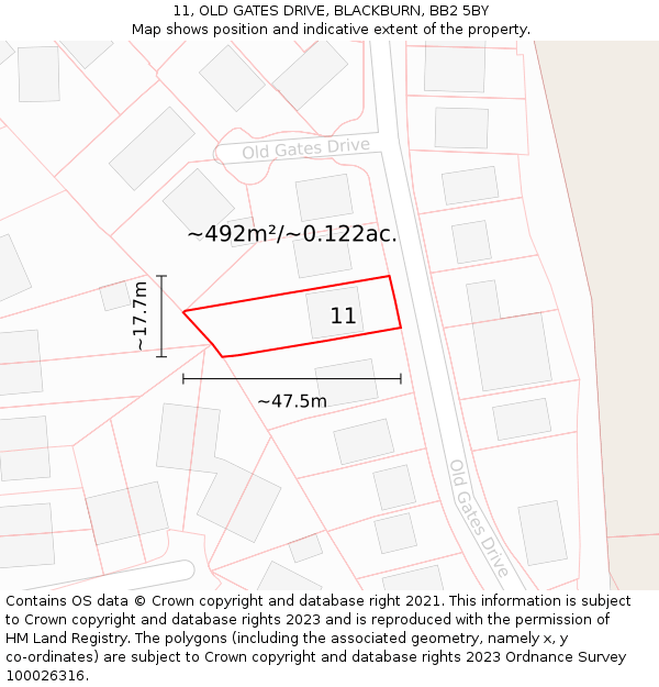 11, OLD GATES DRIVE, BLACKBURN, BB2 5BY: Plot and title map