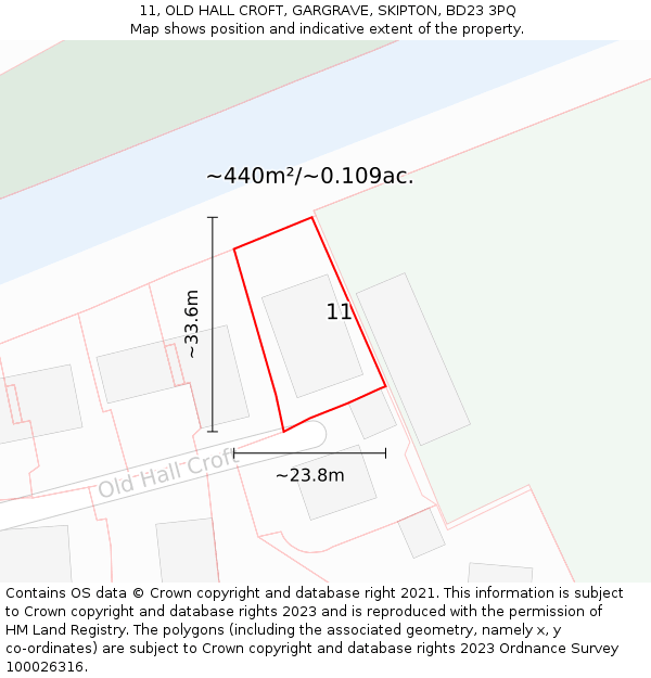 11, OLD HALL CROFT, GARGRAVE, SKIPTON, BD23 3PQ: Plot and title map
