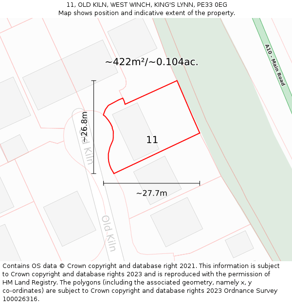 11, OLD KILN, WEST WINCH, KING'S LYNN, PE33 0EG: Plot and title map