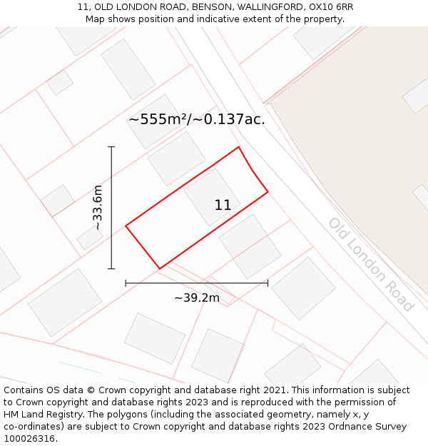 11, OLD LONDON ROAD, BENSON, WALLINGFORD, OX10 6RR: Plot and title map