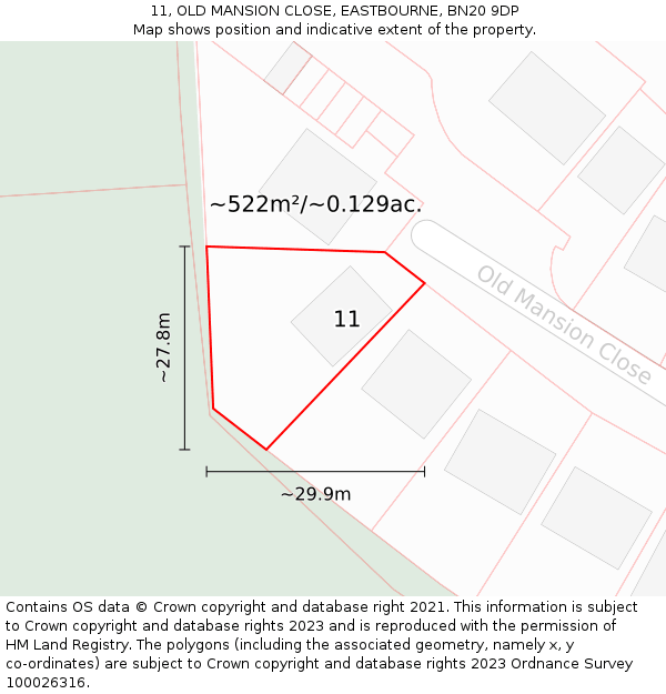 11, OLD MANSION CLOSE, EASTBOURNE, BN20 9DP: Plot and title map