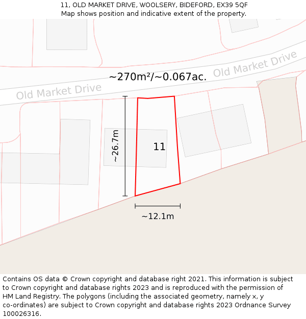 11, OLD MARKET DRIVE, WOOLSERY, BIDEFORD, EX39 5QF: Plot and title map