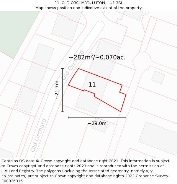 11, OLD ORCHARD, LUTON, LU1 3SL: Plot and title map