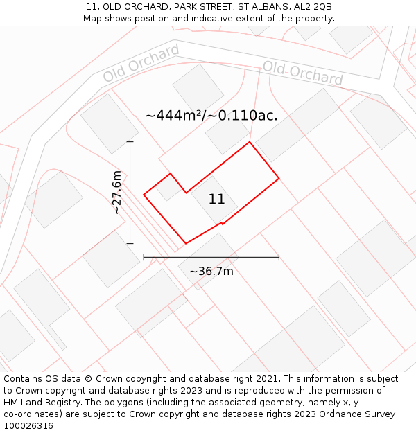 11, OLD ORCHARD, PARK STREET, ST ALBANS, AL2 2QB: Plot and title map