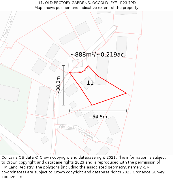 11, OLD RECTORY GARDENS, OCCOLD, EYE, IP23 7PD: Plot and title map