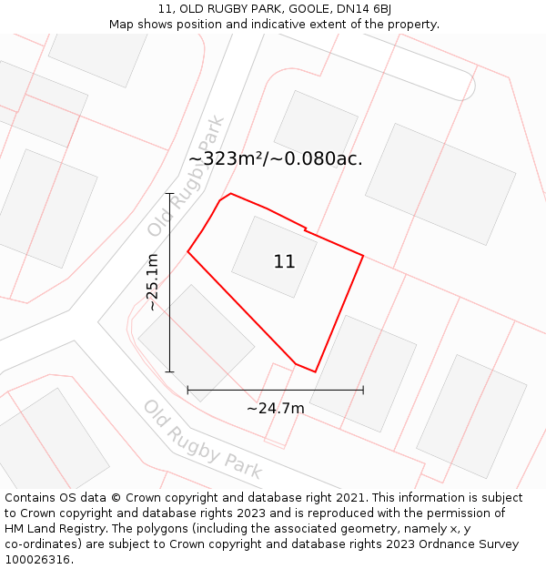 11, OLD RUGBY PARK, GOOLE, DN14 6BJ: Plot and title map