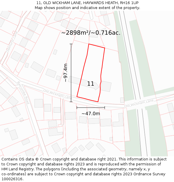 11, OLD WICKHAM LANE, HAYWARDS HEATH, RH16 1UP: Plot and title map