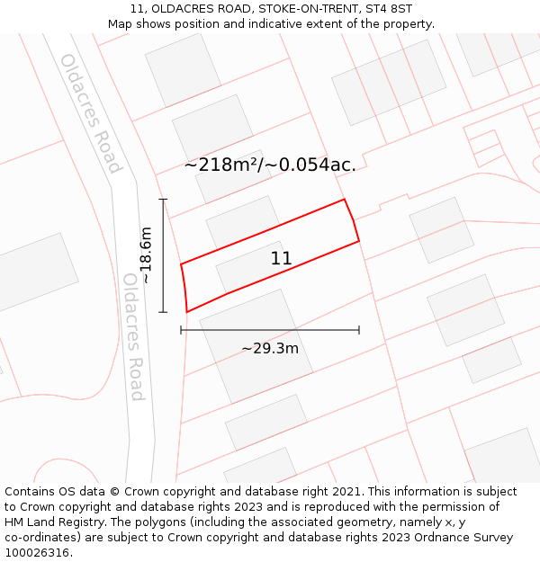 11, OLDACRES ROAD, STOKE-ON-TRENT, ST4 8ST: Plot and title map