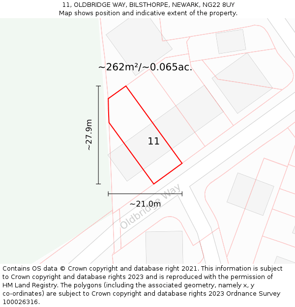 11, OLDBRIDGE WAY, BILSTHORPE, NEWARK, NG22 8UY: Plot and title map