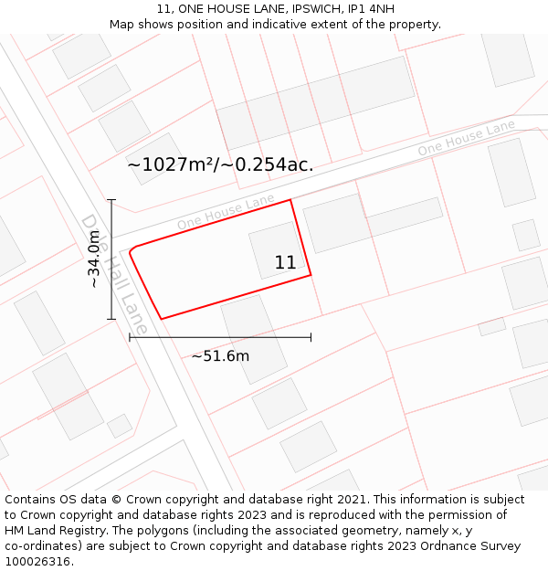 11, ONE HOUSE LANE, IPSWICH, IP1 4NH: Plot and title map