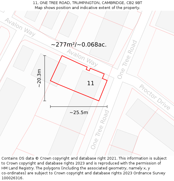 11, ONE TREE ROAD, TRUMPINGTON, CAMBRIDGE, CB2 9BT: Plot and title map