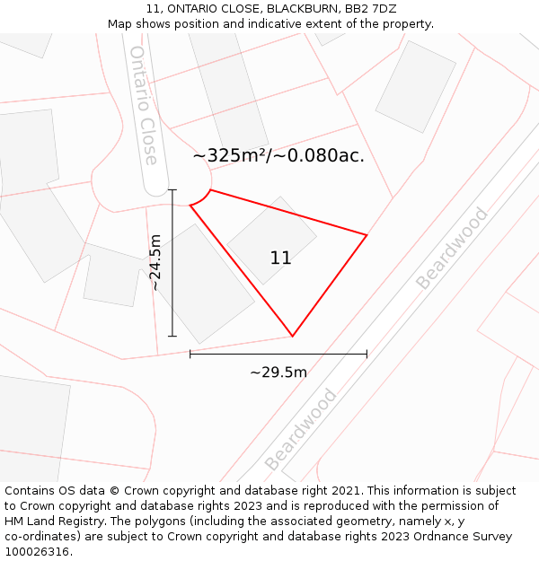 11, ONTARIO CLOSE, BLACKBURN, BB2 7DZ: Plot and title map