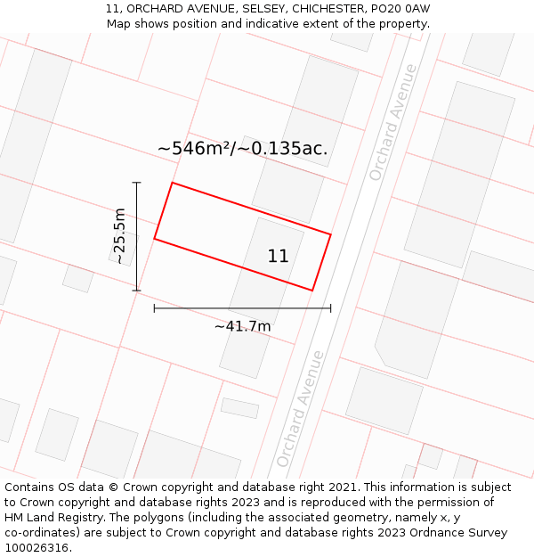 11, ORCHARD AVENUE, SELSEY, CHICHESTER, PO20 0AW: Plot and title map