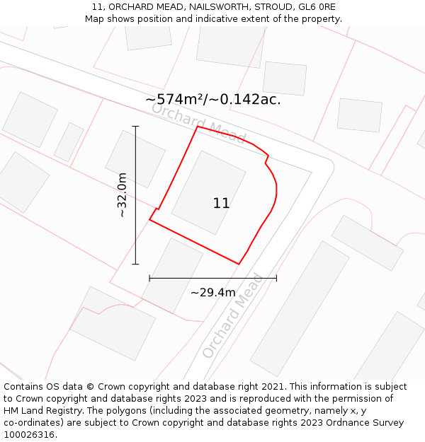 11, ORCHARD MEAD, NAILSWORTH, STROUD, GL6 0RE: Plot and title map