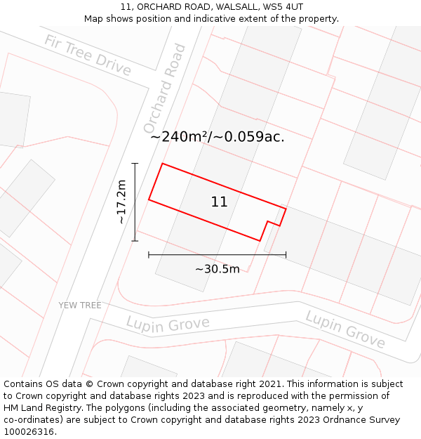 11, ORCHARD ROAD, WALSALL, WS5 4UT: Plot and title map