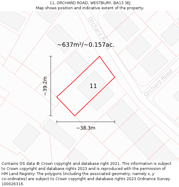 11, ORCHARD ROAD, WESTBURY, BA13 3EJ: Plot and title map