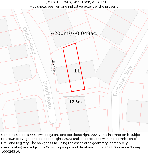 11, ORDULF ROAD, TAVISTOCK, PL19 8NE: Plot and title map