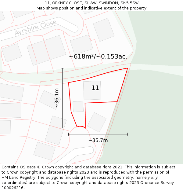 11, ORKNEY CLOSE, SHAW, SWINDON, SN5 5SW: Plot and title map