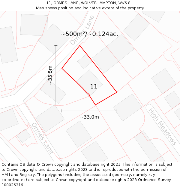 11, ORMES LANE, WOLVERHAMPTON, WV6 8LL: Plot and title map