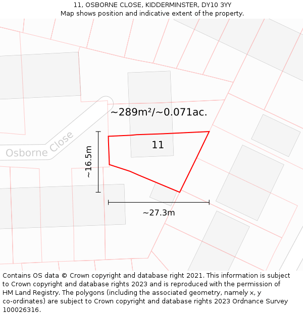 11, OSBORNE CLOSE, KIDDERMINSTER, DY10 3YY: Plot and title map