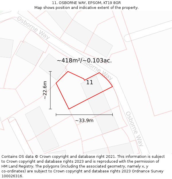 11, OSBORNE WAY, EPSOM, KT19 8GR: Plot and title map