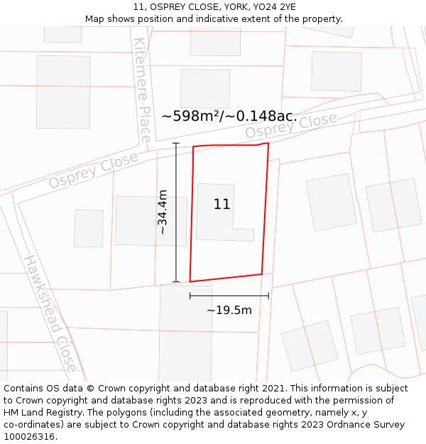 11, OSPREY CLOSE, YORK, YO24 2YE: Plot and title map