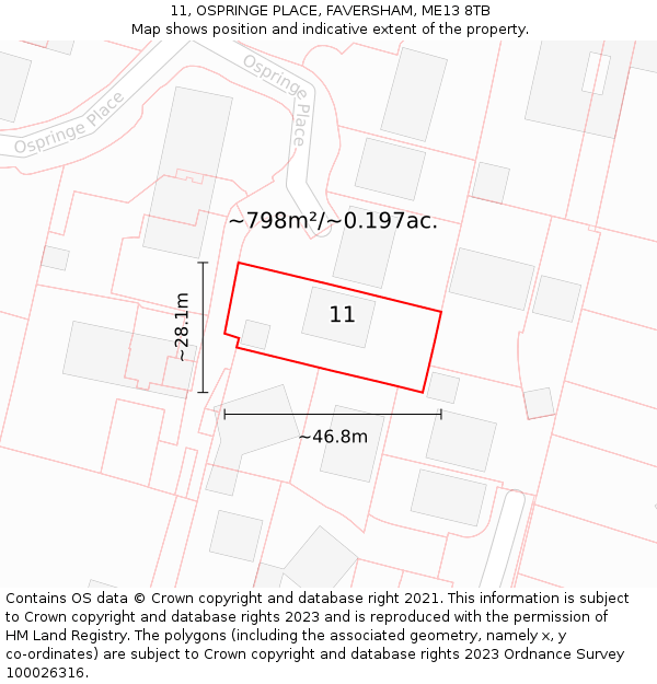 11, OSPRINGE PLACE, FAVERSHAM, ME13 8TB: Plot and title map