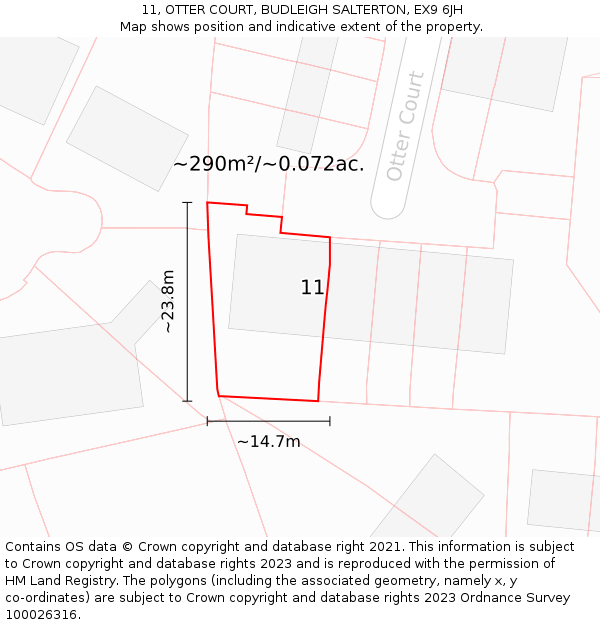 11, OTTER COURT, BUDLEIGH SALTERTON, EX9 6JH: Plot and title map