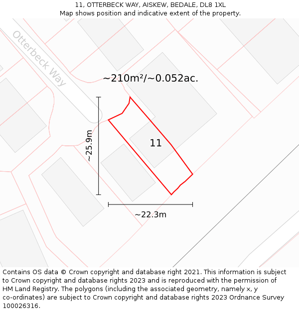 11, OTTERBECK WAY, AISKEW, BEDALE, DL8 1XL: Plot and title map