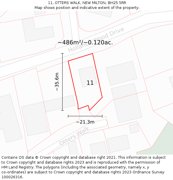 11, OTTERS WALK, NEW MILTON, BH25 5RR: Plot and title map