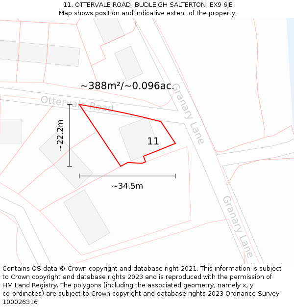 11, OTTERVALE ROAD, BUDLEIGH SALTERTON, EX9 6JE: Plot and title map