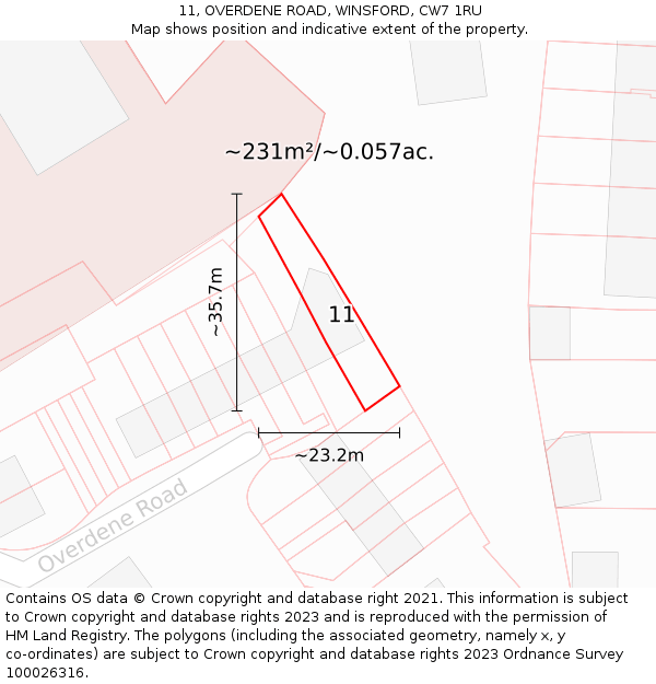 11, OVERDENE ROAD, WINSFORD, CW7 1RU: Plot and title map