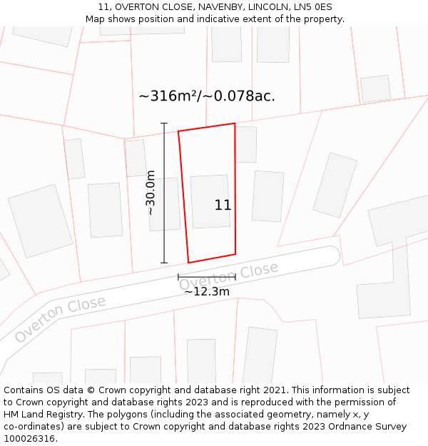 11, OVERTON CLOSE, NAVENBY, LINCOLN, LN5 0ES: Plot and title map