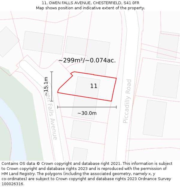 11, OWEN FALLS AVENUE, CHESTERFIELD, S41 0FR: Plot and title map