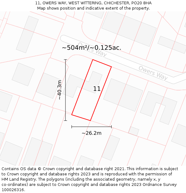 11, OWERS WAY, WEST WITTERING, CHICHESTER, PO20 8HA: Plot and title map