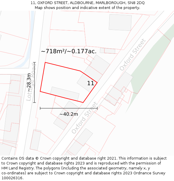 11, OXFORD STREET, ALDBOURNE, MARLBOROUGH, SN8 2DQ: Plot and title map