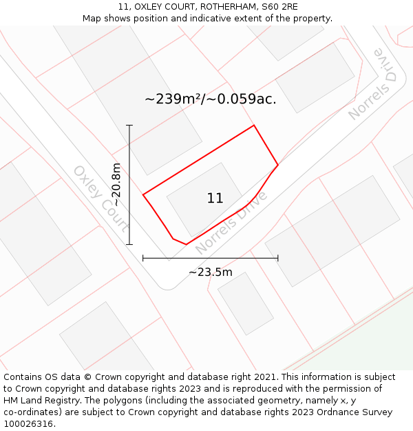 11, OXLEY COURT, ROTHERHAM, S60 2RE: Plot and title map