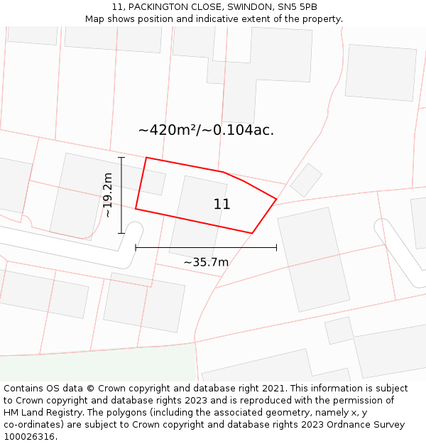 11, PACKINGTON CLOSE, SWINDON, SN5 5PB: Plot and title map