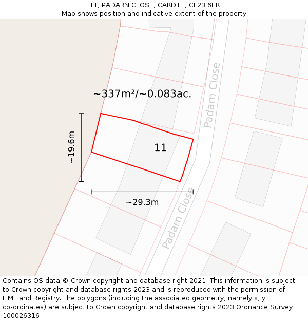 11, PADARN CLOSE, CARDIFF, CF23 6ER: Plot and title map