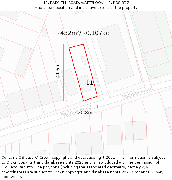 11, PADNELL ROAD, WATERLOOVILLE, PO8 8DZ: Plot and title map