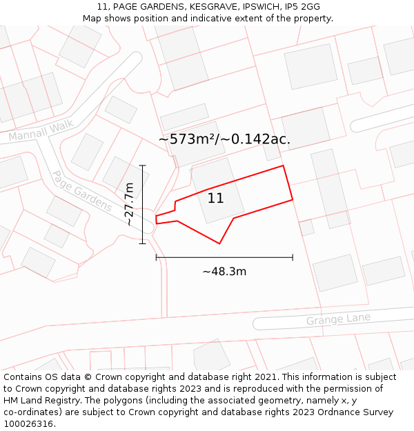 11, PAGE GARDENS, KESGRAVE, IPSWICH, IP5 2GG: Plot and title map