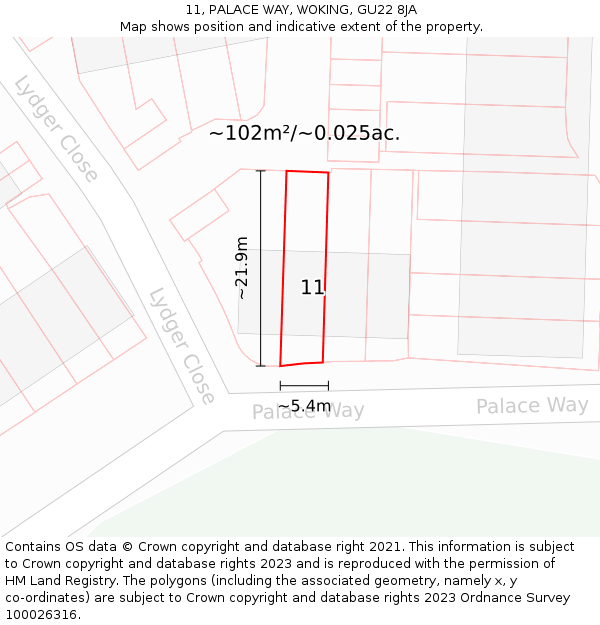 11, PALACE WAY, WOKING, GU22 8JA: Plot and title map