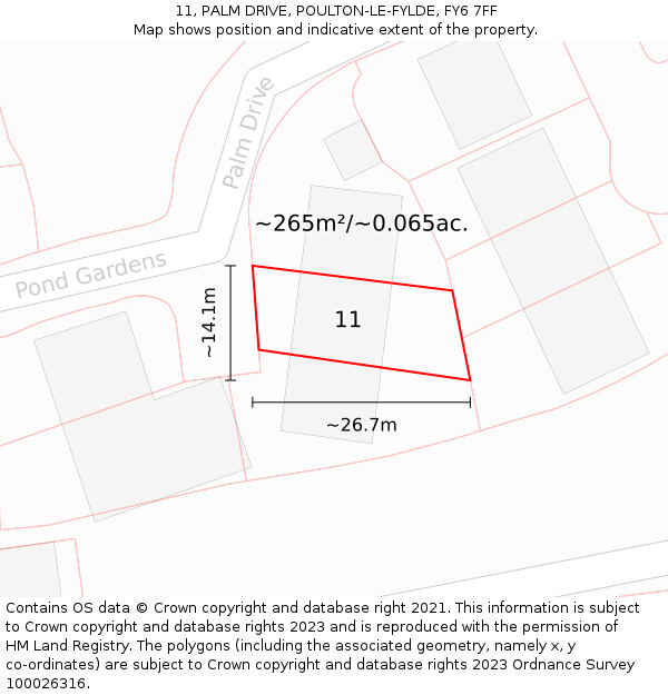 11, PALM DRIVE, POULTON-LE-FYLDE, FY6 7FF: Plot and title map