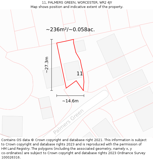 11, PALMERS GREEN, WORCESTER, WR2 4JY: Plot and title map